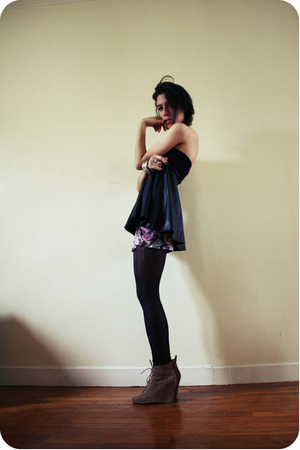 black American Apparel skirt - purple floral Newlook skirt - beige Zara shoes