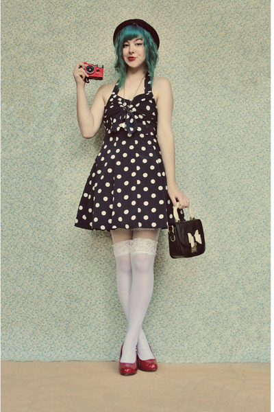 Navy Spotted 50s Vintage Dress Navy Spotted 50s Vintage Dress