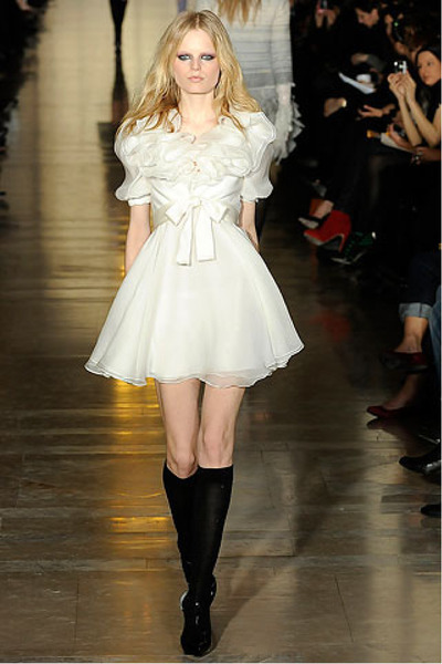 black shoes - black socks - white dress