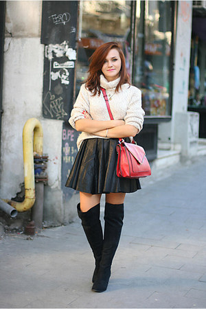 brick red Zara bag - black over the knee new look boots
