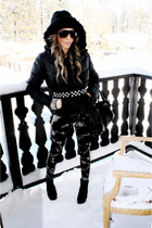 black f21 leggings - black downtown la boots - black Old Navy jacket - black sex