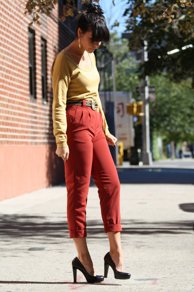 gold Gap sweater - red American Apparel pants - black calvin klein shoes