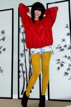 Forever 21 tights - booties Qupid boots - chunky knit Christinas sweater