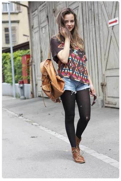 Wkshp shirt - tawny thrifted bag - vintage Levis shorts