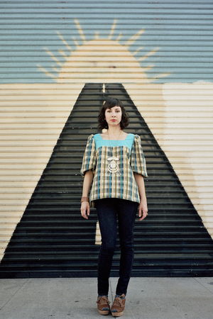 blue vintage blouse - blue Uniqlo jeans - beige 8020 shoes