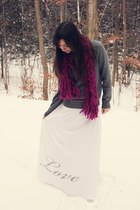 gray Express sweater - white skirt - magenta Urban Outfitters scarf - magenta Ta