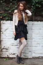 gray ankle River Island boots - navy fringe H&M dress - beige leather Juicy Cout