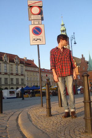 dark brown Zara boots - denim jeans Zara jeans - flannel shirt vintage shirt - R