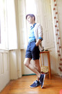 Navy-zara-shoes-teal-zara-shirt-navy-diy-shorts-ivory-h-m-cardigan