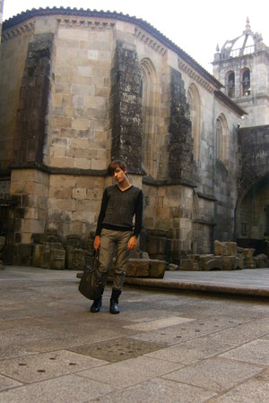 black Zara boots - black united colors of benetton sweater - charcoal gray Zara 