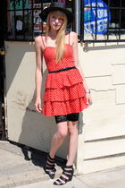 red H&M dress - Urban Outfitters hat - H&M shorts - Forever 21 shoes