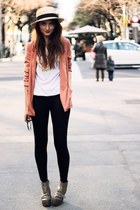 heather gray velcro strap acne wedges - salmon blazer H&M jacket