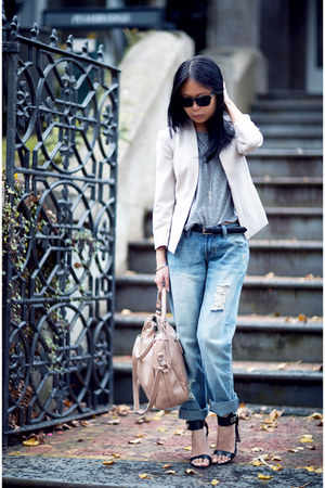 off white H&M <i>how to wear baggy track pants</i> blazer - blue jeans