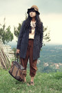 Brown-floppy-pull-bear-hat-charcoal-gray-long-moms-closet-blazer