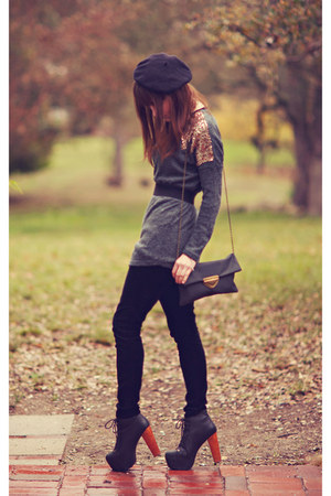 sequin OASAP sweater - leather Jeffrey campbells boots - velvet LC pants