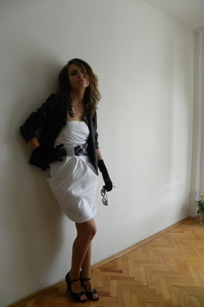 prom dress with leather jacket