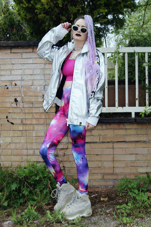 silver metallic alien DIY jacket - beige platform Buffalo shoes