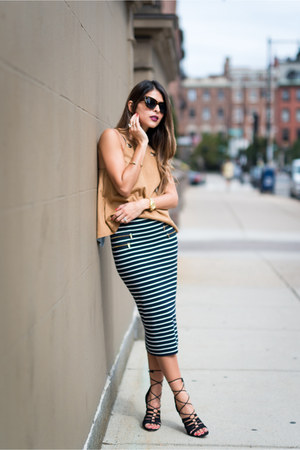 tan faux suede Topshop top - black lace-up asos sandals