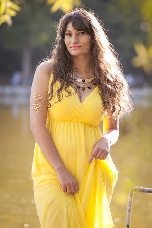 yellow Tidestore dress - tawny romwe bag - gold romwe necklace