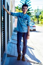 turquoise blue Topman shirt - brown wbrown shoes - blue Marlboro Classic pants