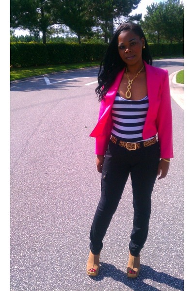 Pink Blazers, Striped Tank Shirts, Black Cargos Pants ...