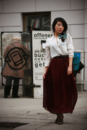 lace up asoscom boots - chiffon Zara shirt - chiffon maxi American Apparel skirt