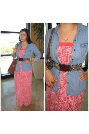 Navy Blue Maxi Dress on Blue Chambray Shirt Old Navy Shirt Coral Maxi Dress Old Navy Dress