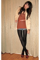 beige vintage jacket - orange Fendi shoes - orange vintage sweater