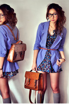 salmon dress - off white dress - navy dress - violet blazer - dark brown bag - h