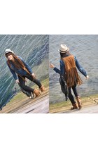 Zara boots - Zara shirt - denny rose hat - phard vest