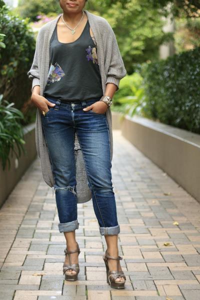 brown twelfth street by cynthia vincent cardigan - brown YSL shoes - brown Herme