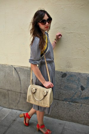 heather gray Miss Vintage dress - cream Zara bag - red Zara wedges