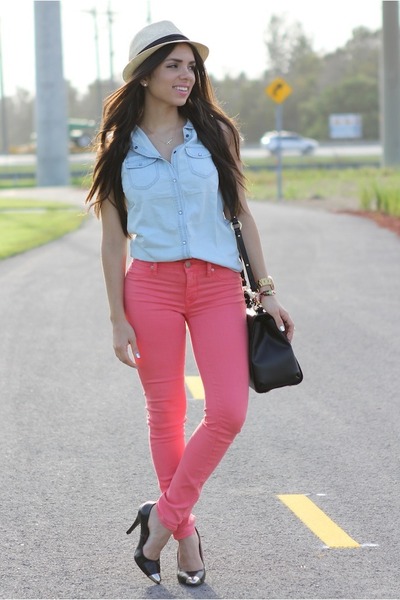 salmon colored jeans