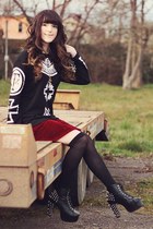 crimson OASAP skirt - black Sammy dress boots - black Sheinside sweater