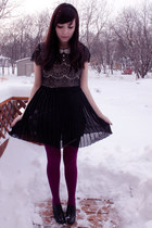 magenta We Love Colors tights - black miss patina dress - black Aldo shoes