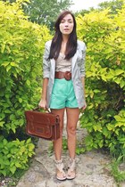 brown romwe bag - silver Costa Blanca blazer - aquamarine romwe shorts