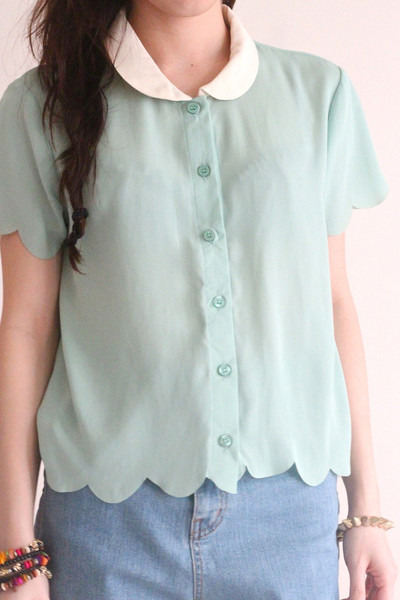 Goodnight Macaroon Tops Pastel Green Mint Peter Pan Collar Goodnight Macaroon Top