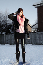 pink made by myself scarf - pink Topshop sweater - black Firetrap coat - black R
