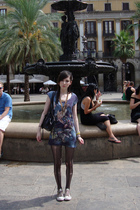 blue allsaints dress - black allsaints accessories - beige Kurt Geiger shoes - g