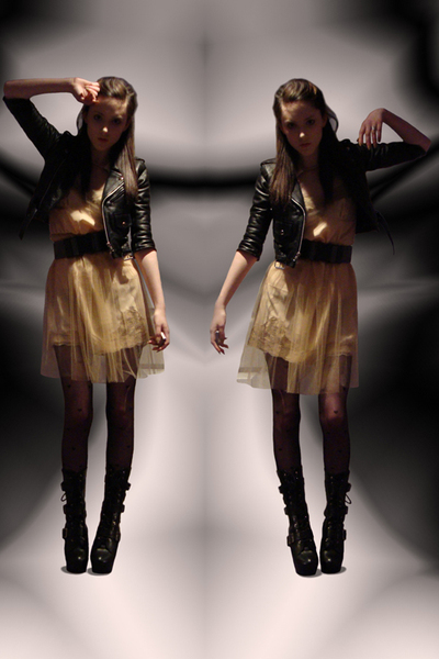 beige Rodarte for Target dress - black jacket - gray belt - black Miss Selfridge