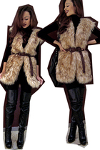 black shorts - black thigh-high boots - black faux fur vest - black slouchy bag