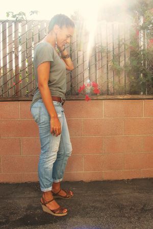 brown Old Navy shoes - blue Levis jeans - brown Gap belt - green American Eagle 