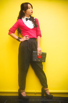 hot pink sweater Zara sweater - black Louis Vuitton bag