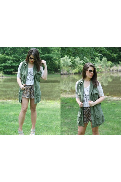 army green flowy shorts