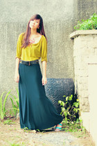 teal moms skirt - dark khaki ann taylor necklace - vintage belt