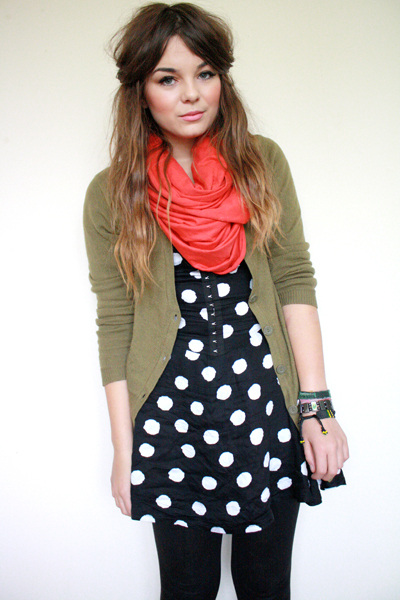 polka dot dress with cardigan