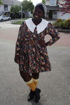 black thrifted dress - black boots - gold rummage sale American Apparel socks