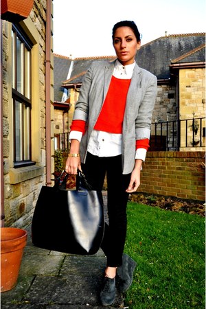 Kurt Geiger boots - Topshop blazer - Burberry shirt - Zara bag - Zara pants - H&
