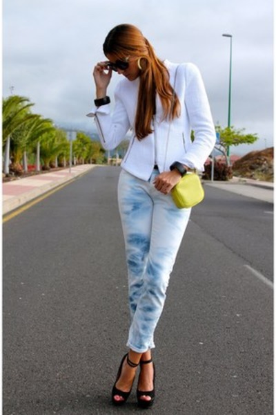 light blue and white jeans