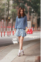 silver Sergio Rossi heels - sky blue from laurustinus dress - white Amliya bag